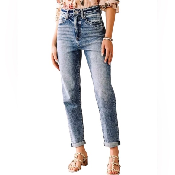Kancan Signature Y2K High Rise Acid Wash Baggy Fit Tapered Leg Jeans Size 27 - Picture 1 of 7